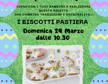 Un assaggio della Pasqua che sta arrivando? Appuntamento per una domenica mattina speciale in una VERA CUCINA dove ogni piccolo chef avrà la sua postazione di lavoro per mettere le mani in pasta. Prepareremo una ricetta in cui si incontrano creatività e tradizione: i BISCOTTI PASTIERA!